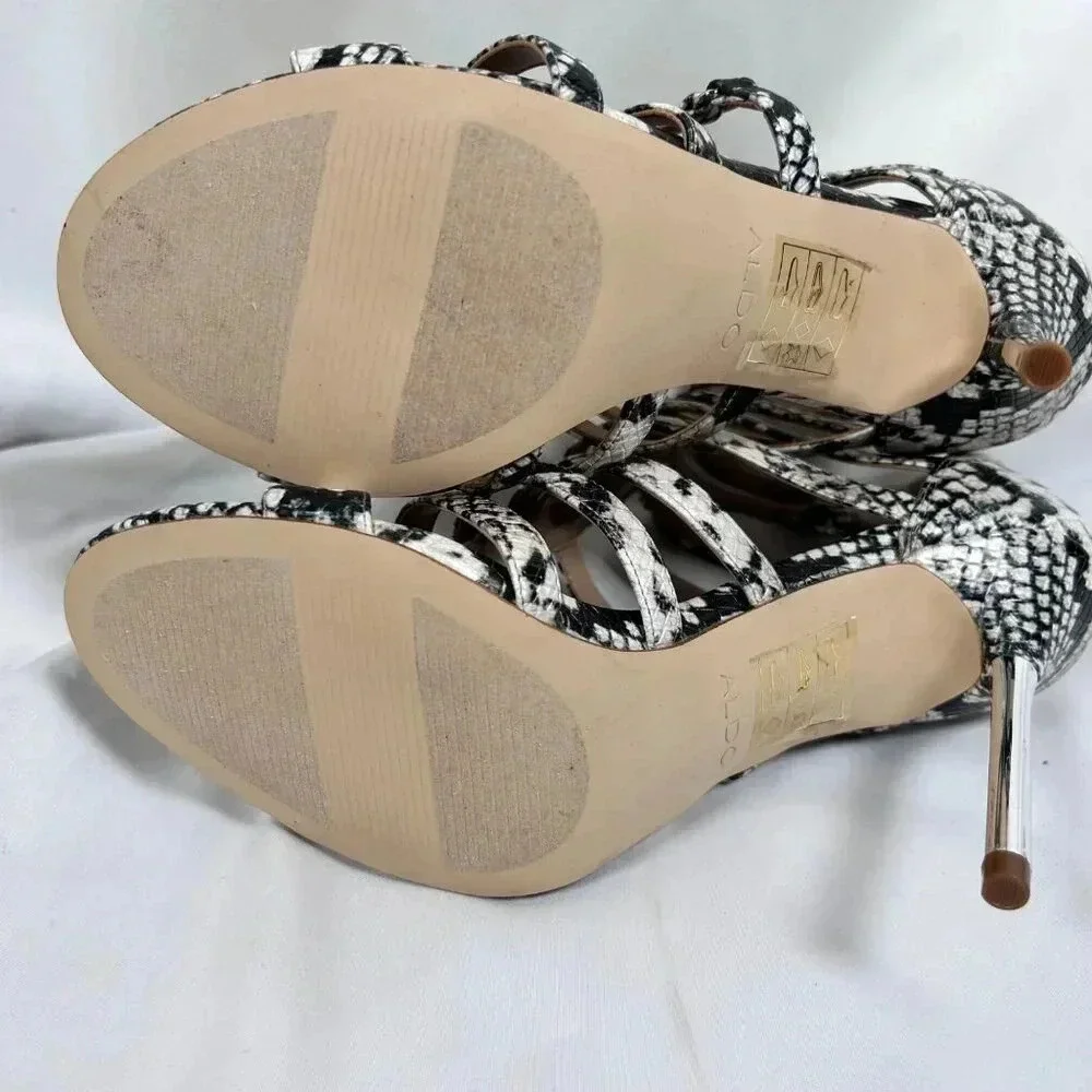 Aldo Unaclya Snake 8.5 Strappy Cage Heels Stiletto Animal Print Party